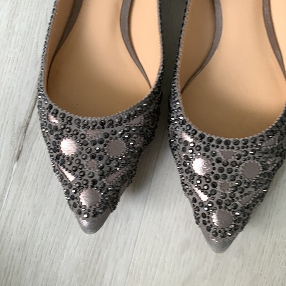 Badgley Mischka Gigi Pewter Flats Rhinestones Pointed Toe Wedding Size 10 - Picture 3 of 10